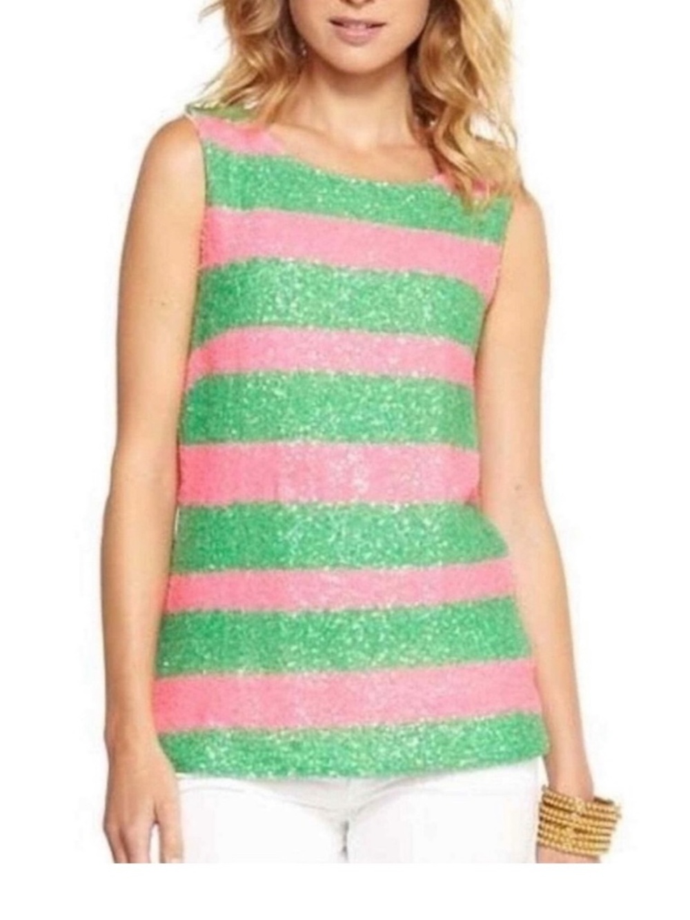 Lilly Pulitzer Regina Top pink green sequin tunic top XL